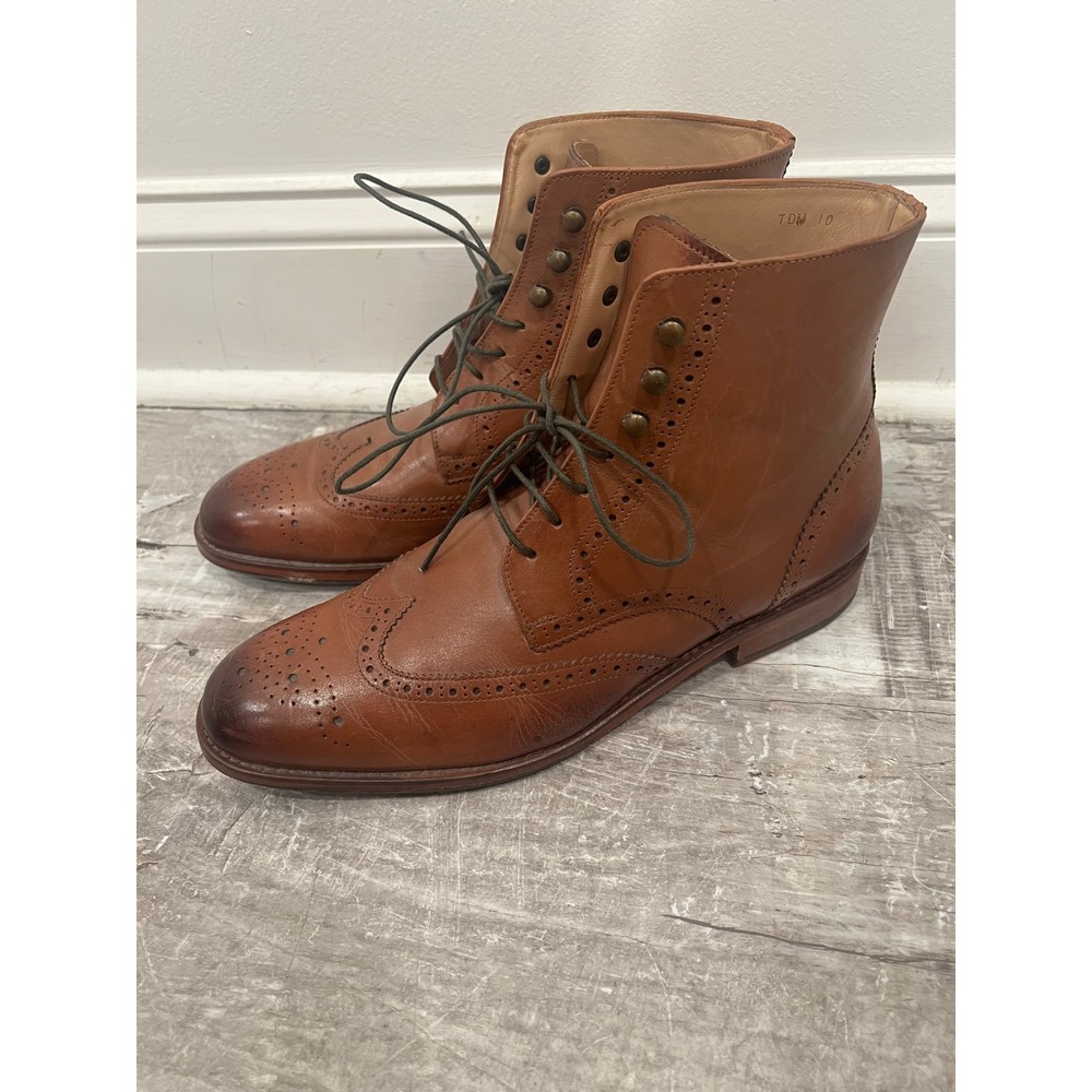 3D M Lifestyle Mens 10 Brown Leather Wingtip Brogue Lace Up Boots TDM 10